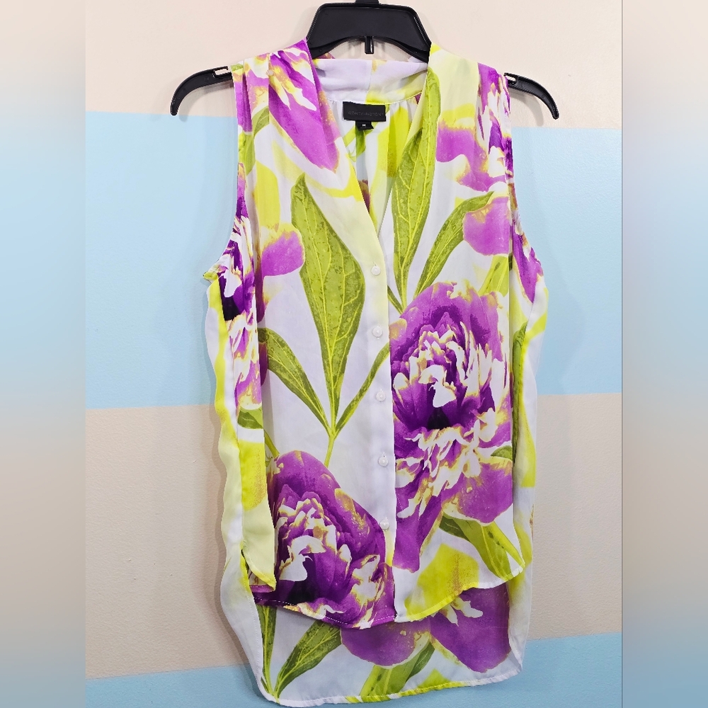 Worthington Sleeveless Blouse - Purple and Green Floral - Picture 3 of 7